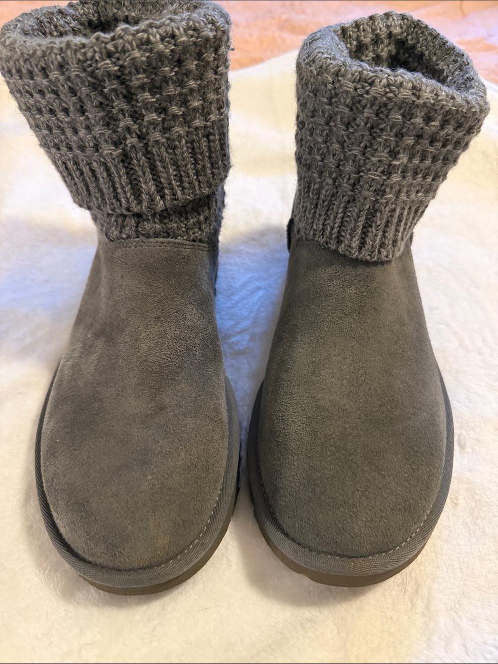 UGG Gray Suede Knit Cuff Ankle Boots